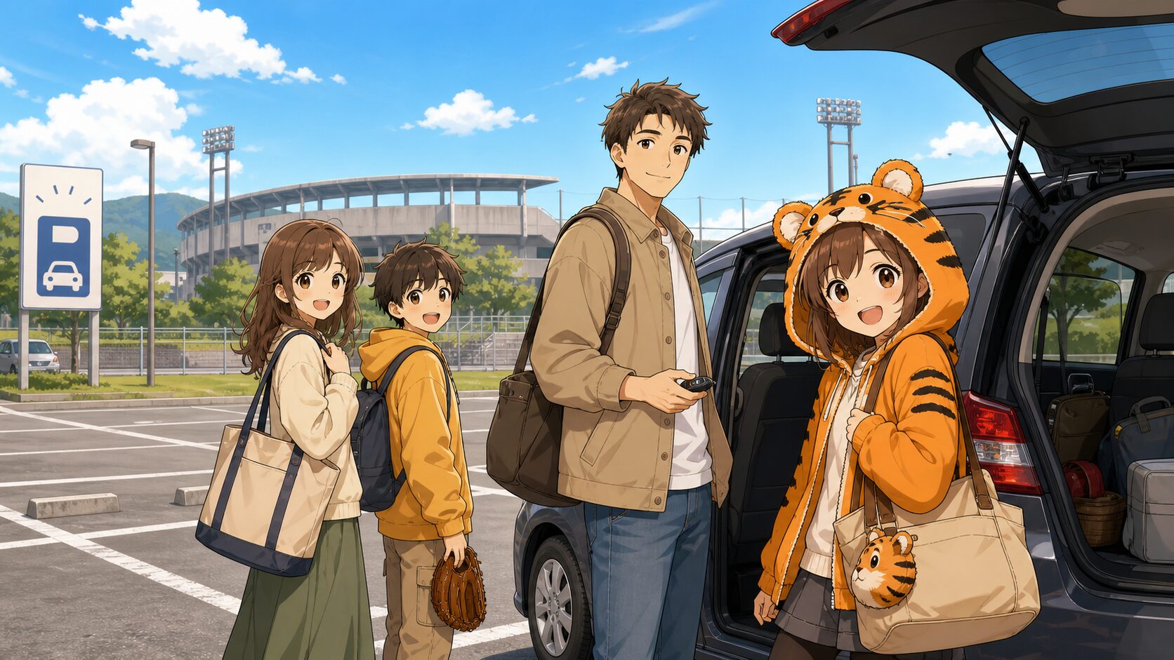 地方球場の駐車場